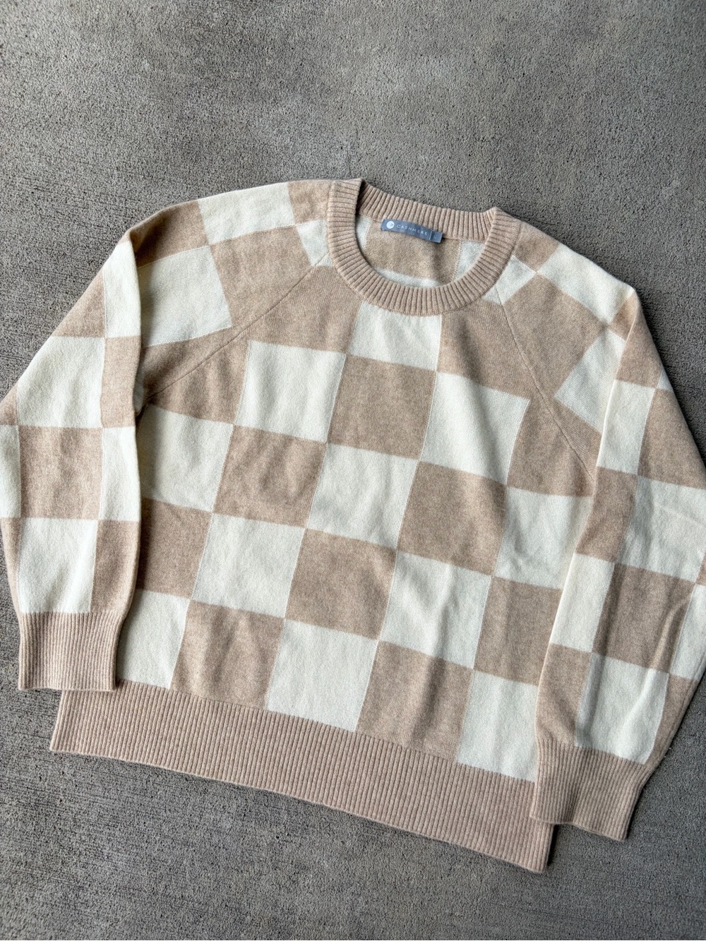 In Cashmere checkered checker board 100% cashmere knit sweater jumper NWOT